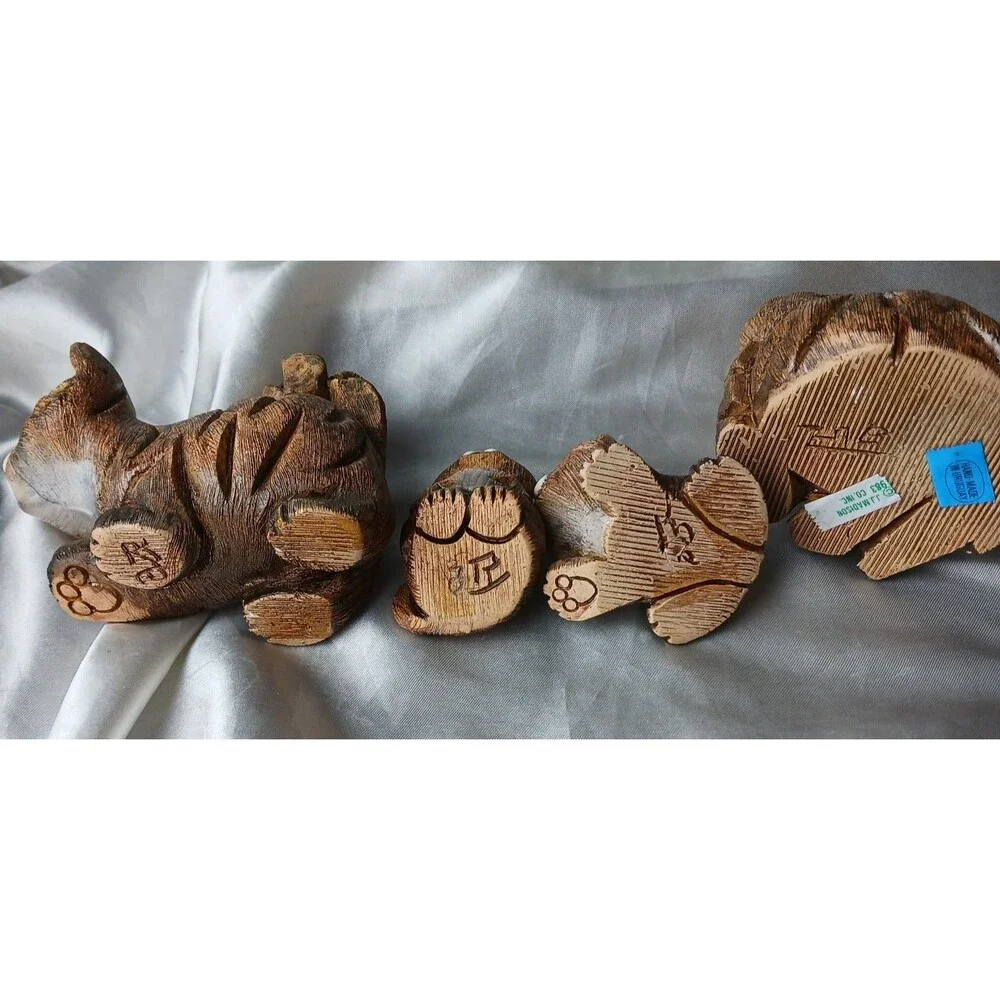 Vintage Artesania Rinconada Art Pottery Hand Crafted Clay 4 Figurines-TABBY CATS